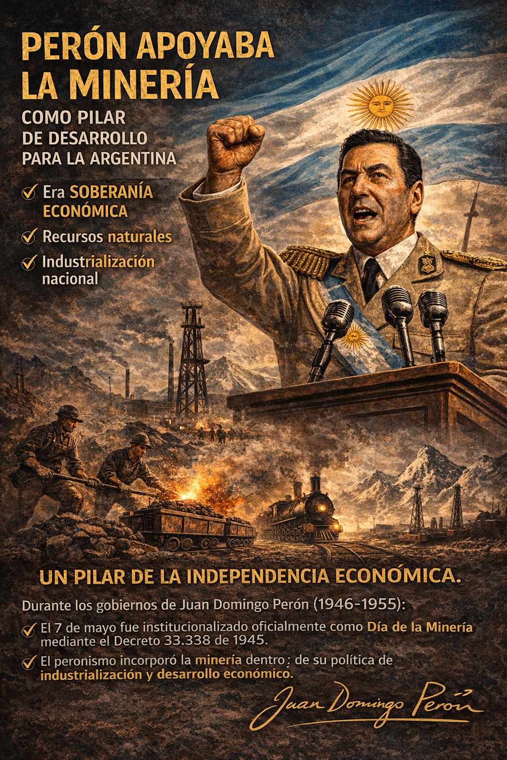 Perón apoyaba la minería como pilar de desarrollo para la&nbsp;Argentina